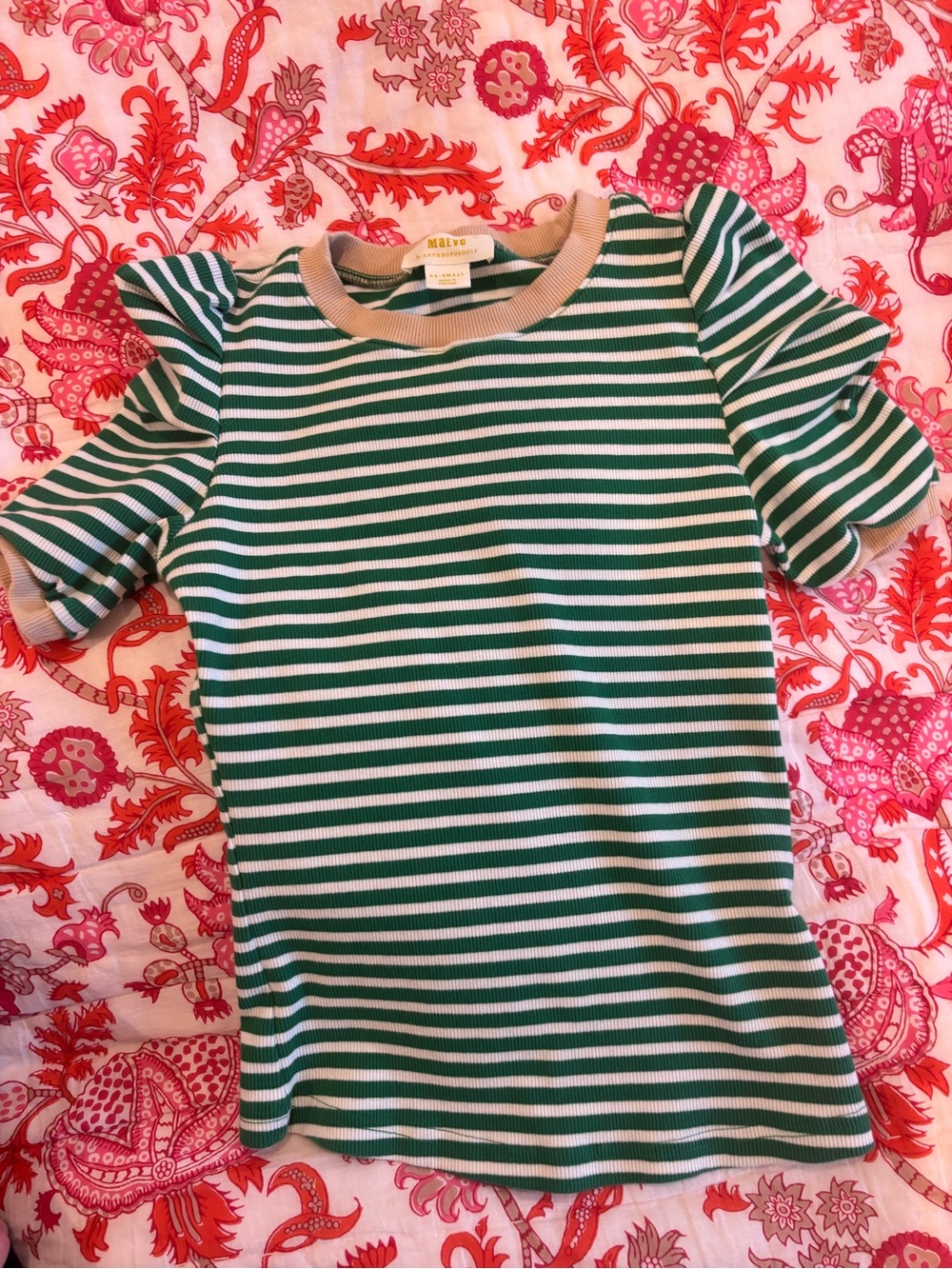 Green & White Stripe Puff Sleeve Top